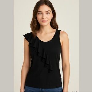 Mango Black Cotton Modal Stretch Layered Ruffle Tank Top Size US S